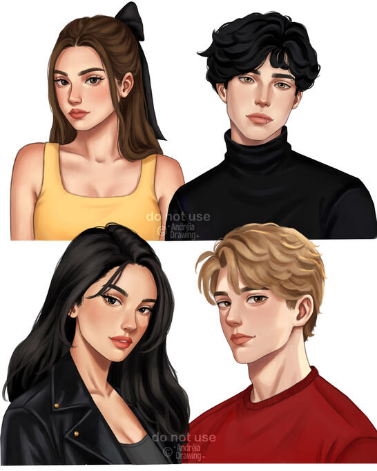 4 personagens até o busto